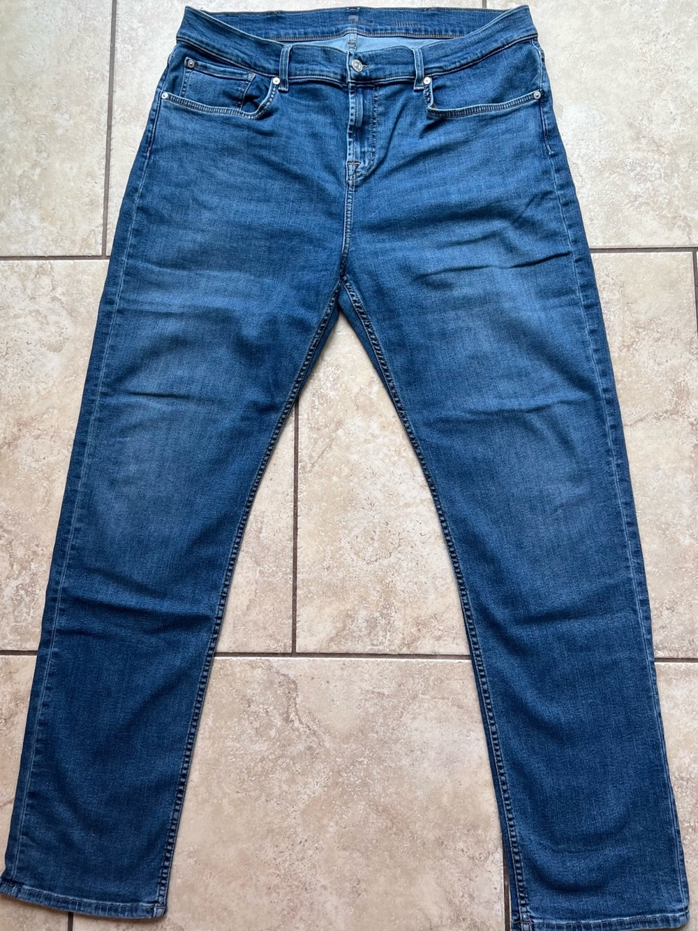 7 For All Mankind Men's Dark Blue Slim Straight Jeans
